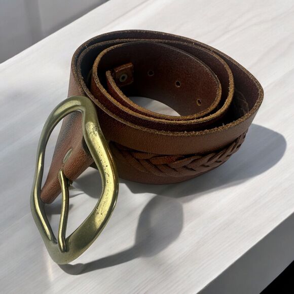 Linea Pelle Accessories - Linea Pelle Braided Woven Genuine Leather Handmade Belt With Buckle Brown Medium